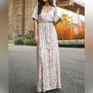 Celia Silver Sequined Maxi Dress size XL